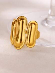 1Pc Exquisite Personalized Open Rings For Women Gold Color Stainless Steel Geometric Splicing Rings Suitable For Daily Wear