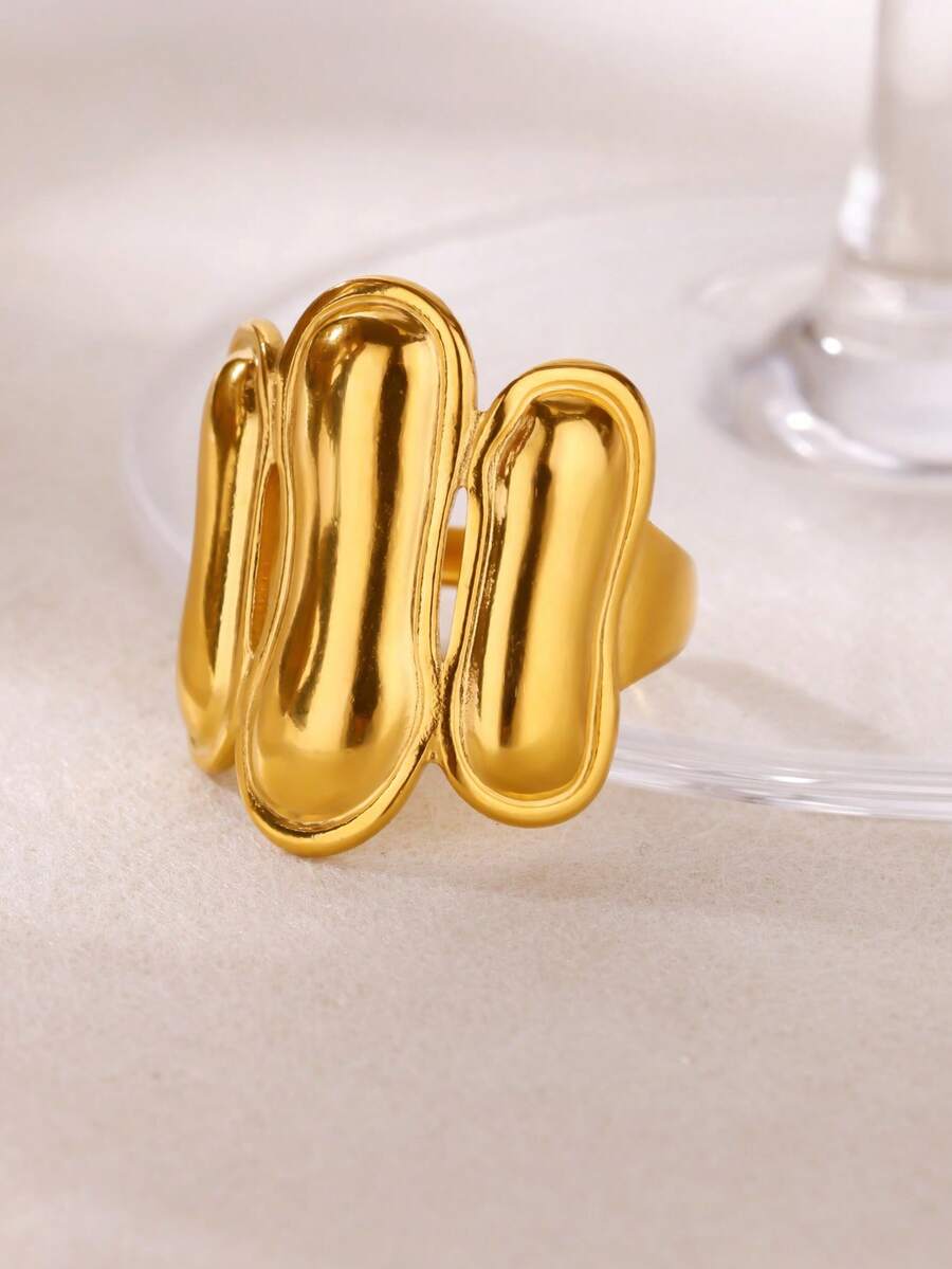 1Pc Exquisite Personalized Open Rings For Women Gold Color Stainless Steel Geometric Splicing Rings Suitable For Daily Wear