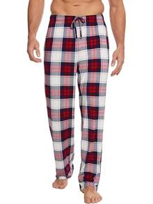 Mens Pajama Pants - Viscose Made From Bamboo, Soft Sleep Pants Comfy Drawstring Lounge Bottom With Pockets Sweatpantshalloween - 白色和紅色格子 - 查看 7