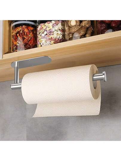 Portarrollos de Papel de Cocina, Acero Inoxidable Soporte para Papel de Baño, Soporte para Toallas de Papel, Taladrado y Autoadhesivo (Plata)