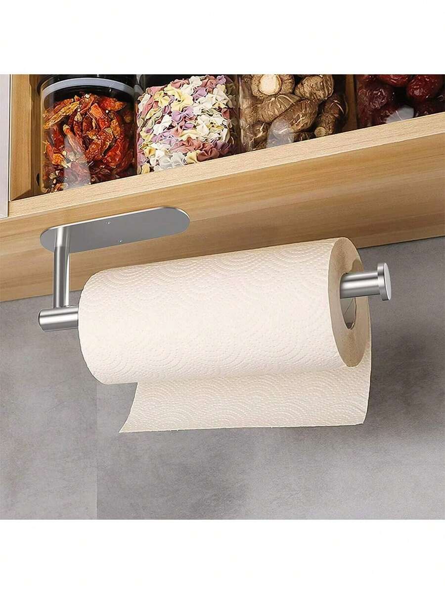 Portarrollos de Papel de Cocina, Acero Inoxidable Soporte para Papel de Baño, Soporte para Toallas de Papel, Taladrado y Autoadhesivo (Plata) - Plateado - Ver 1