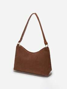 New Chocolate Brown Underarm Bag, Autumn/Winter New Corduroy Shoulder Bag, Plush Leather Handbag, Suitable For Women, Girls, Ladies, Students, Shopping, Strolling, Holidays, Gifts - Brown - View 4