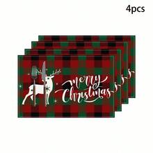 Set de 1/4/6 piese de șervețele imprimate cu tematică de Crăciun, imprimeu modern din fibră de poliester pentru bucătărie/masă, potrivit pentru decorarea de Crăciun în restaurante și bucătării.