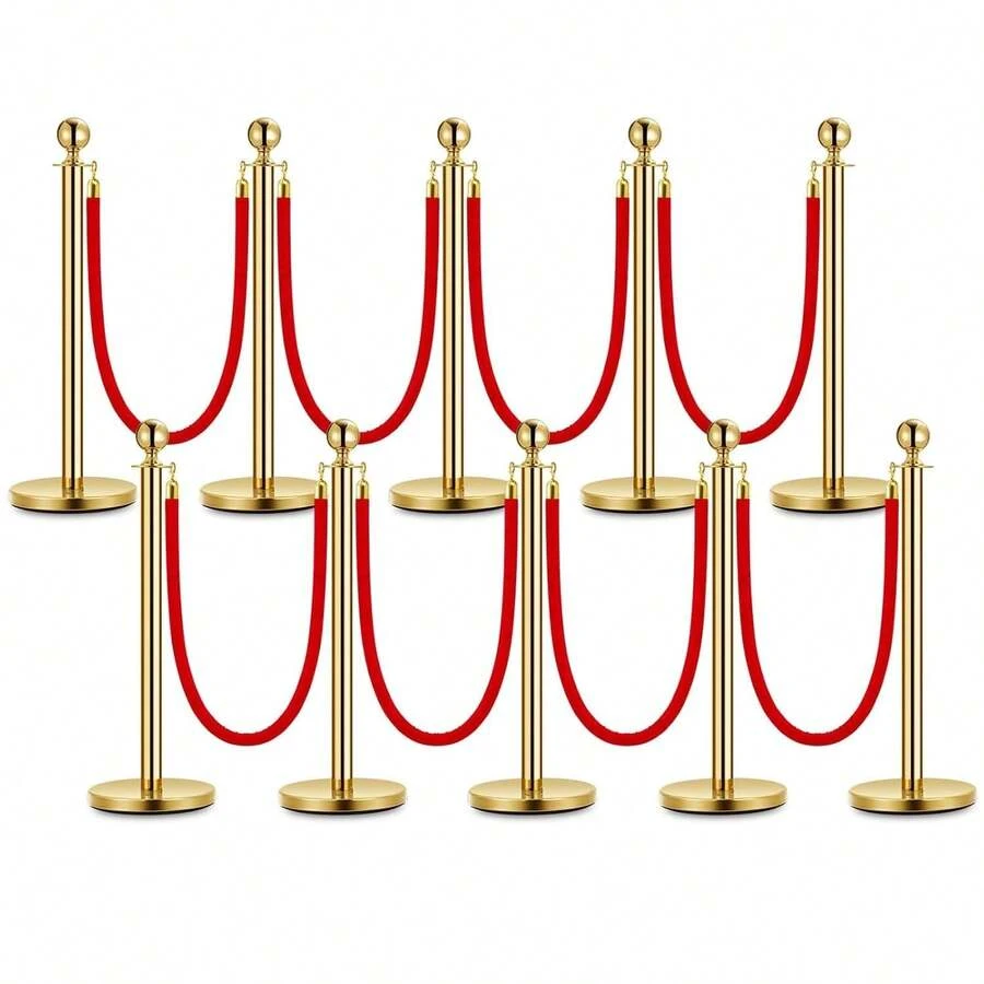 Techigher Velvet Ropes And Stanchion Post, Stanchions Posts With Velvet Rope, Stainless Steel Crowd Control Barriers Set For Crowd Control Barriers, Safety, And Protection - 10 Posts - View 1