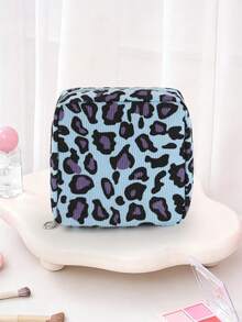 1 Women's Corduroy Leopard Print Menstrual Bag, Classic Mini Makeup Bag, Multi-Color Corduroy Leopard Print Sanitary Napkin Storage Bag, Portable Menstrual Bag, Zipper Sanitary Napkin Bag