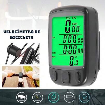Velocímetro Digital para Bicicleta Sem Fio | LCD Iluminado à Prova D'água | Medidor de Velocidade com Cronômetro e Luz Noturna