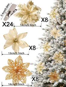 3/6/12/18/24 buc flori artificiale de Crăciun cu clipsuri, 3 stiluri ornamente de brad de Crăciun cu sclipici flori pentru ghirlandă DIY Crăciun Anul Nou petrecere decorare