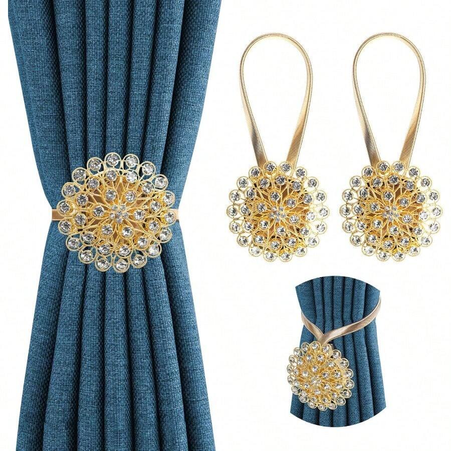 2pcs Magnetic Curtain Ties, Curtain Clips With Elastic Metal Ropes, Easy To Install, Home Decoration Accessories, Used For Fixing Curtain Racks In Home Offices And Outdoor Decoration - 2pcs - View 1