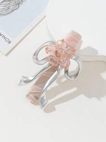 1pc Cute Crystal Bow Hair Clip, Multi-Color Rhinestone Decor Ribbon Accent Hair Accessory, Suitable For Daily Wear, Holidays, Dates, Gifts, Looks Of Party, Claw Clips