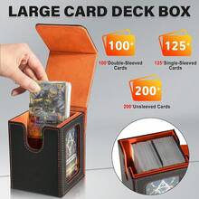Magnetic Card Deck Box For TCG Storage, Holds 100 Double-Sleeved Cards - Black & Orange - View 9