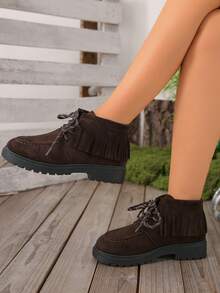 Damen Mode Slip-On Plateau-Schuhe - Lässig Veloursleder Elastikband Stil, bequeme Stoffinnenfütterung, rutschfeste Sohle, geeignet für alle Jahreszeiten - Braun - Übersicht 6