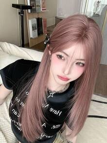 alicegarden Shaped Lace 4*1 ,Anterior Forehead Lace Long Wavy Wigs Hair, Center Split Wig,1 Synthetic Heat-Resistant ,Wavy Wigs Pink-Purple Wig ,26 Inches Long, Made Of Fiber, Suitable For Daily Use, Natural And Realistic Wig(Excluding Accessories) - Coral Pink - View 12