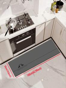 1pc Soft Rubber Kitchen Mat, 3.5mm Thick Kitchen Rug, Stylish Minimalist Gray Deer Pattern, Absorbent Kitchen Floor Mat, Can Be Trimmed To Fit, Surface Fabric, Middle Foam Layer, Bottom Rubber Layer, Suitable For Kitchen Rugs, Home Decor, Bathroom Mats, Entryway, Laundry Room, Hallway Carpets, Living Room