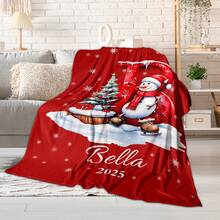 Custom Christmas Blanket With Name, Personalized Christmas Throw Blanket, Xmas Monogrammed Blankets For Him Her, Stocking Stuffers For Women Men, Cozy Winter Holiday Blankets For Couch, Winter Throw Blanket With Snowman Reindeer - Nhiều màu - Xem 3