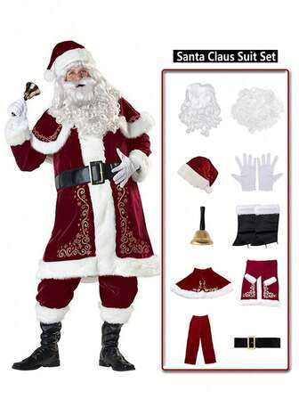 10 pièces Ensemble de costume du Père Noël pour adultes pour le cosplay de Noël
