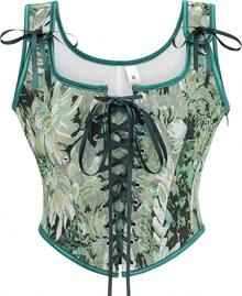 Women's Waist Cincher Bustier Boned Corset With  Design In 2025 - Green Chrysanthemum - View 9