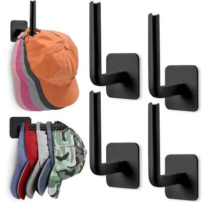 4pcs Multifunctional Hat Rack Wall Mounted Hat Hook Cap Holder Organizer No-Drilling Wall Cap Hanger Storage Cap Organizer Hair Accessory Organizer Without Drilling For Baseball Caps For Wall Door Closet Suitable For Home Bathroom Kitchen