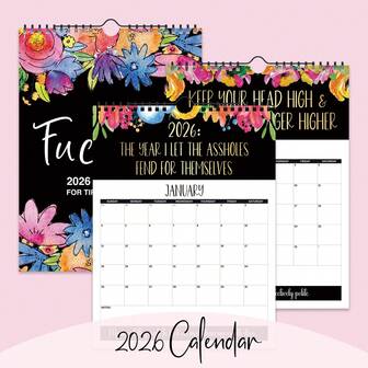 1pc 2026 Funny Swear Word Calendar, Humorous Text Wall Calendar, Office/Home Decor, Gag Gift, Suitable For Her, Bestie, Coworker, Mom, Women Christmas/New Year Gift