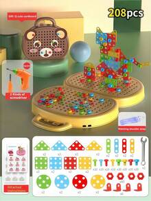 Kids Educational Screw Tightening Simulation DIY Nut Multi-Functional Assembly Building Block Tool Box, Suitable For Indoor/Outdoor Travel Games, Ages 3-12, Interactive Toys For Boys And Girls, Random Accessories, Colors And Stickers