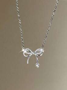 1pc Women's Simple & Fashionable Bow Pendant Necklace, Suitable For Daily Wear, Banquets, Parties, As Decorative Accessory, And An Ideal Gift For Holidays