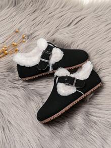 2025 Herbst & Winter Neue Kinder Wildleder Winterschuhe, einfarbig plus Kaschmir, koreanischer Stil für Jungen & Mädchen - Schwarz - Übersicht 5
