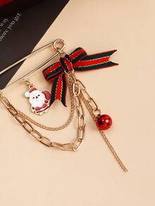 1 pieza Elegante y lindo broche de cadena de metal con reno, muñeco de nieve, campana y borla navideños, accesorio de regalo