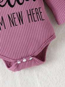 2pcs Newborn Baby Cute Print Long Sleeve Bodysuit + Pants With Hat & Headband Set, Lightweight For Spring/Autumn