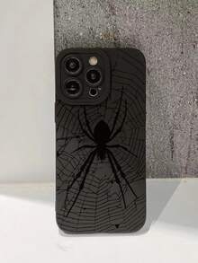Spider 1pc 穿孔直边黑色蜘蛛网彩绘加厚防摔手机保护壳 - 彩色 - 查看 3