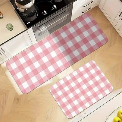 1/2/3pcs Mat Mat Set, Retro Pink Plaid, Suitable For Holiday Decor Mats. Product Material; Soft Flannel, Non-Slip, Quick-Drying, Washable, Wear-Resistant, Easy To Clean. Suitable For Kitchen Mats, Bathroom Rugs, Laundry Room Mats, Entryway Decorative Carpets