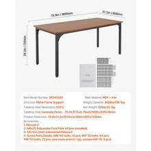 Rectangle Dining Table, 71 Inch Length Large Wood Tables For 6-8 Person, Farmhouse Dinner Furniture, Rustic Conference Desk With Iron Legs, For Home Kitchen Living Room, Brown(Only Table) - Brown - View 7