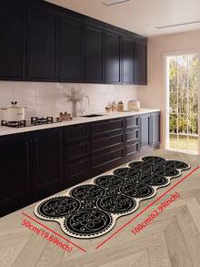 1pc Silicone Kitchen Mat With High-End Line And Flower Splice Gradient Pattern, Light Luxury And Fashionable Style, Cushioning Fatigue-Resistant, Water-Absorbent Quick-Drying And Anti-Slip Kitchen Rug, Simple Silica Gel Soft Rubber Mat, Suitable For Kitchen, Bathroom, Entrance, Laundry Room And Other Places. ,Room Decor - Black - View 16