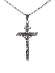1 Stück Edelstahl Christliches Kreuz Halskette, Jesus Anhänger Religiöser Gebets Amulett Schmuck Geschenk für Männer und Frauen