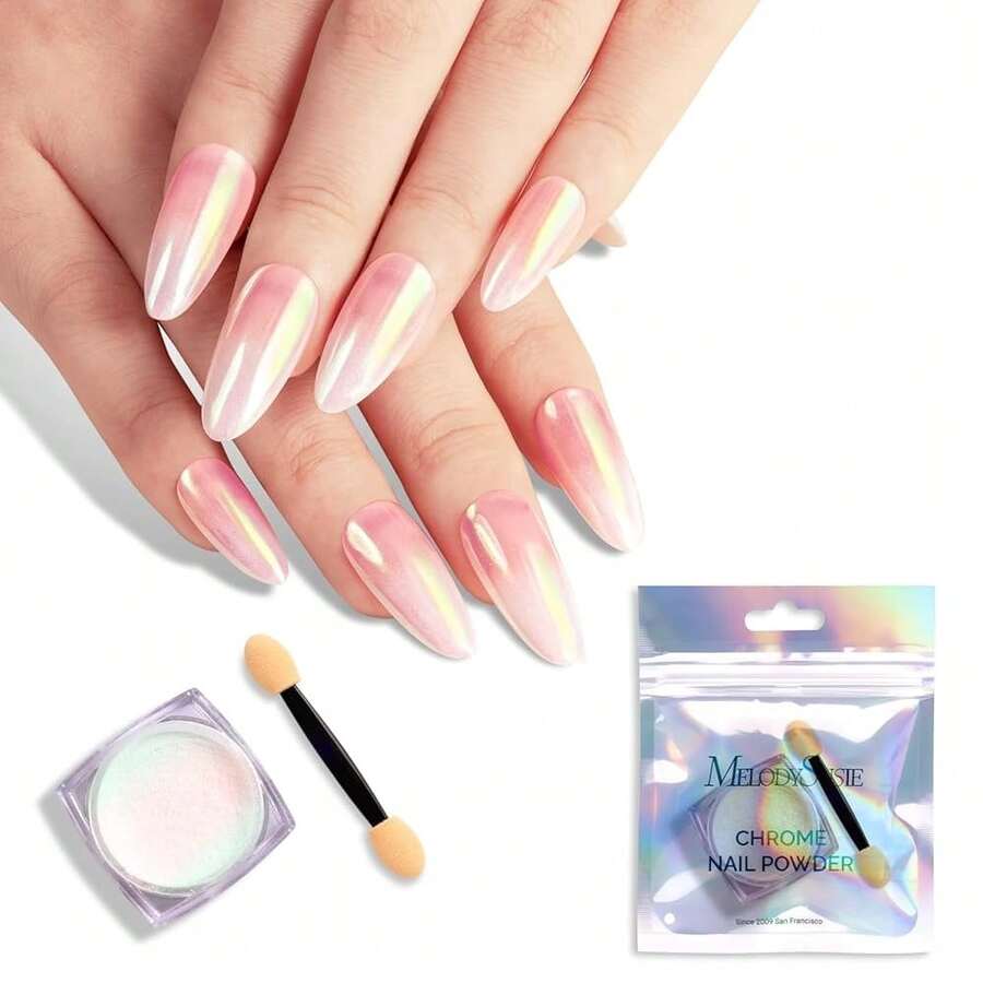 Chrome Nail Powder For Gel Nails, Aurora Fine Glitter Powder Mirror Effect Pigment Pearlescent Mermaid Pigment Pearl Glitter For Home DIY Salon Use{"Color_name":"Aurora"} - Aurora - 查看 1
