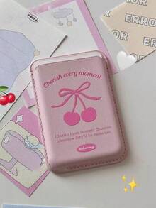 1 件韩式卡通樱桃磁吸卡夹，公共交通卡皮革卡套，适合 17/16/15 Pro Max/13/14/12 磁吸手机壳（不含手机壳） - 彩色 - 查看 6