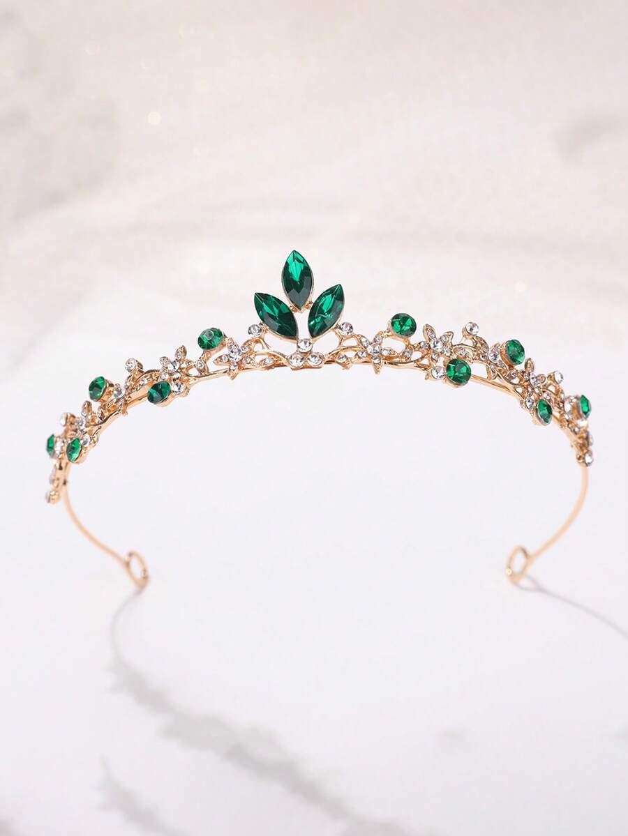 1件装女士时尚公主3D皇冠水钻发箍，优雅生日发饰，皇冠，头饰，头饰，服装皇冠，准新娘，派对，女士发饰 - 4242綠色 - 查看 1