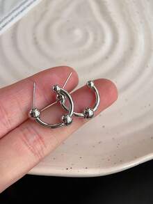 1 Pair Of Gothic Hip-Hop, Dark Punk Rock Style Earrings, Alloy Earrings, Round Spiral Perforated Earrings, Suitable For Daily Wear By Men And Women