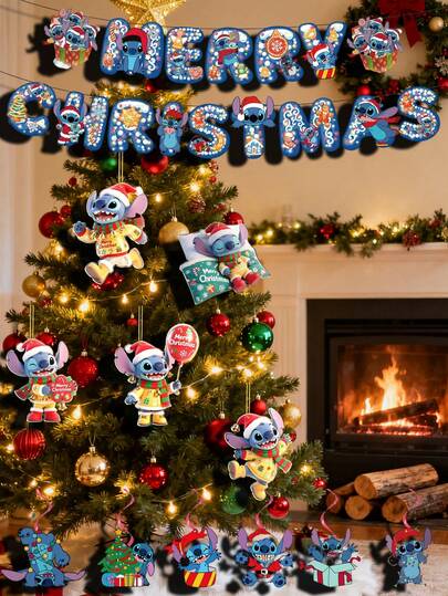 Tema de puntada navideña, banderines de fiesta, decoraciones de fiesta de Navidad, letreros decorativos de acrílico, adornos para el árbol de Navidad, ¡sets de fiesta de Navidad!