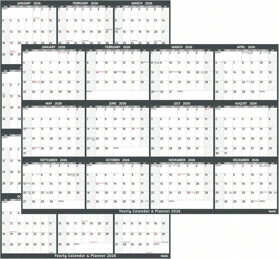 2025 AT-A-GLANCE Horizontal Reversible Erasable Yearly Wall Calendar Blue January December