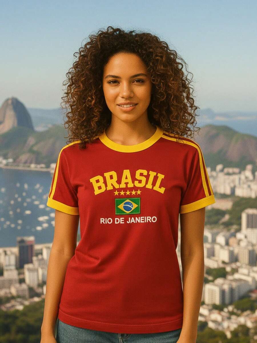Baby Tee Brazil Retro Embroidered BabyLock Y2K Blouse - Red - View 1