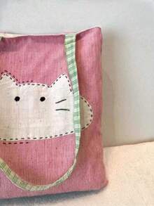 1 PIEZA Nuevo bolso de mano estilo retro rosa para mujer - Diseño lindo de gato de dibujos animados y rayas, cierre con cremallera, uso diario y para ir al trabajo, bolso versátil, estética juguetona, accesorio elegante, adultos, bolso ligero, bolso minimalista, construcción resistente, bolso de mujer, moda femenina