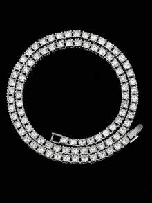 1pc Exquisite High-End Hip Hop Durable Sparkling Full Rhinestone Tennis Chain Necklace, Suitable For Men And Women, Ideal For Holidays, Parties, Daily Wear, Wonderful Gift For Halloween, Christmas, Thanksgiving, Birthday