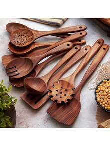 10pcs Wooden Spoons, Sturdy Wooden Kitchen Utensils With A Box, Lightweight And Heat Resistant, Kitchen Supplies Baking Accessories
