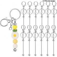 4/12 Stück Schlüsselanhänger Perlenstreifen zum Herstellen von Schlüsselanhänger Blanko Perlen Metall Schlüsselanhänger, geeignet für Schlüsselanhänger Handwerk DIY Geschenk Silbrig