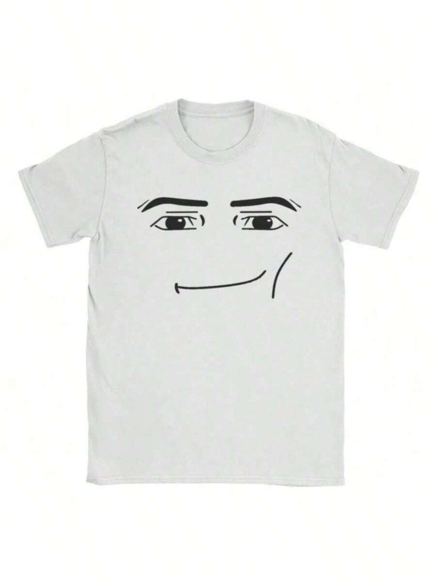 Comfortable Summer 2025 Anime Robot Robloxs Face T-Shirts Fun Tees Crew Neck Short Sleeve Men T Shirts Clothing Harajuku T Shirts - 白色 - 查看 1