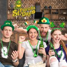 St. Patrick's Day Accessories Set, Clover Bead Necklace, Clover Flag Headband, Rubber Bracelet, St. Patrick's Party Gift, Irish Party Supplies, St. Patrick's Day Accessories, Suitable For Role Playing, Parties, Gatherings. Suitable For Friends To Dress Up