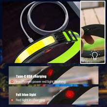 1pc LED Headlight Super Bright COB Floodlight Rechargeable Safety Helmet Light With Red Light Waterproof Suitable For Outdoor Camping, Hiking, Running, Night Work And Fishing Emergency Situations