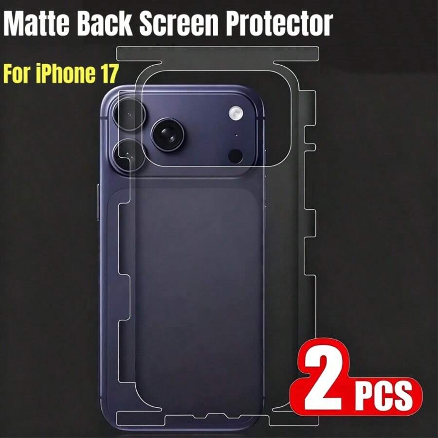 2片/套磨砂后屏保护膜，兼容 17 Pro Max、17 Pro、17 Air，全屏覆盖 - 無色 - 查看 1