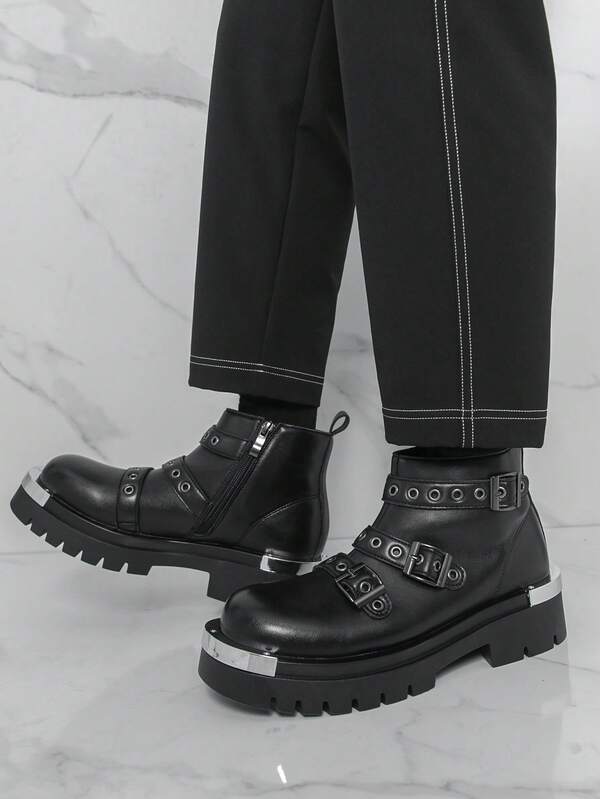 Men's Mid-Top Derby Boots, Thick Sole, Anti-Slip, Suitable For Outdoor, Business And Casual Wear