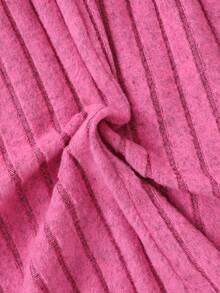 Young Girls Round Neck Knitted Long Sleeve Pleated Waist Ruffle Floral Decor Ribbed Dress, Sweet & Cute Fashion Princess Dress, Soft & Comfortable, Suitable For Autumn/Winter