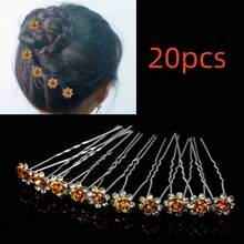 20 Pieces Of Women's New Handmade Diamond Inlaid Bridal Headwear, Fork Hairpin, U-Shaped Coiled Hair, Wedding Hairpin Headwear, Daily Simple And Versatile, Wedding And School Season Headwear, Ball Head Set Valentine's Day Accessories